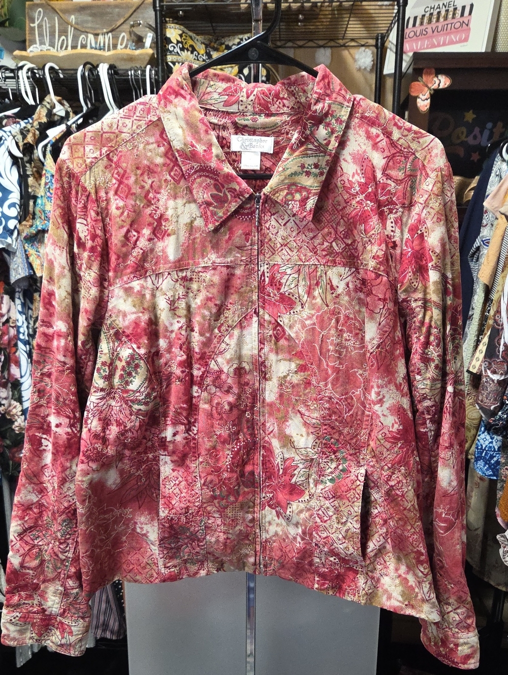 Christopher & Banks Pink Floral   Zip-Front Jacket